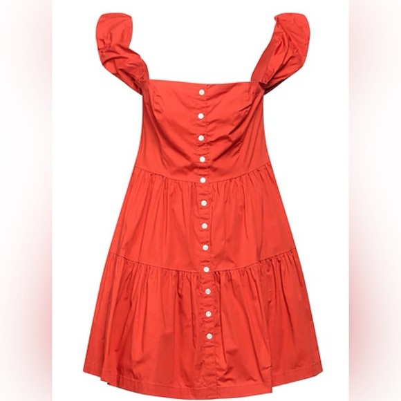 NWT Staud- Elio Off-Shoulder Mini Dress in Color Nectarine. Size 10. - Picture 2 of 11